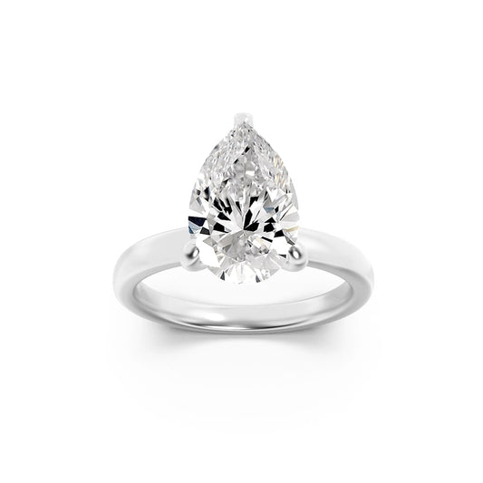 2CTW Pear Lab-Grown Diamond Prong Hidden Halo Plain Shank Engagement Ring 16 Stones