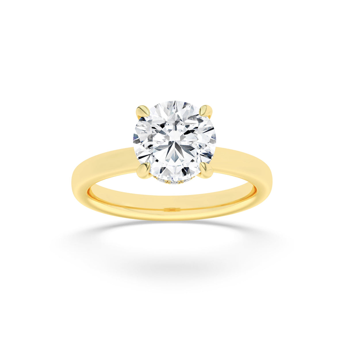 2.5CTW Round Lab-Grown Diamond Prong Hidden Halo Plain Shank Engagement Ring 16 Stones