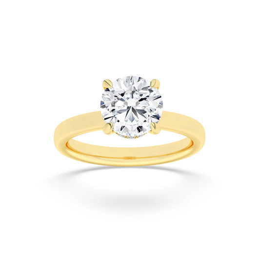 2.5CTW Round Lab-Grown Diamond Prong Hidden Halo Plain Shank Engagement Ring 16 Stones