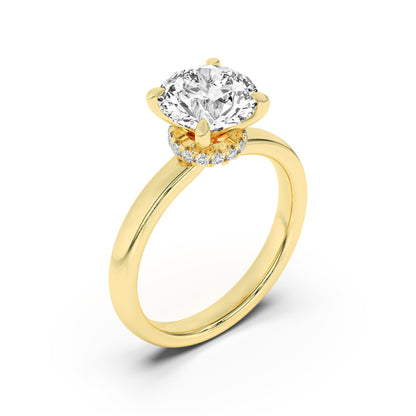 2.5CTW Round Lab-Grown Diamond Prong Hidden Halo Plain Shank Engagement Ring 16 Stones