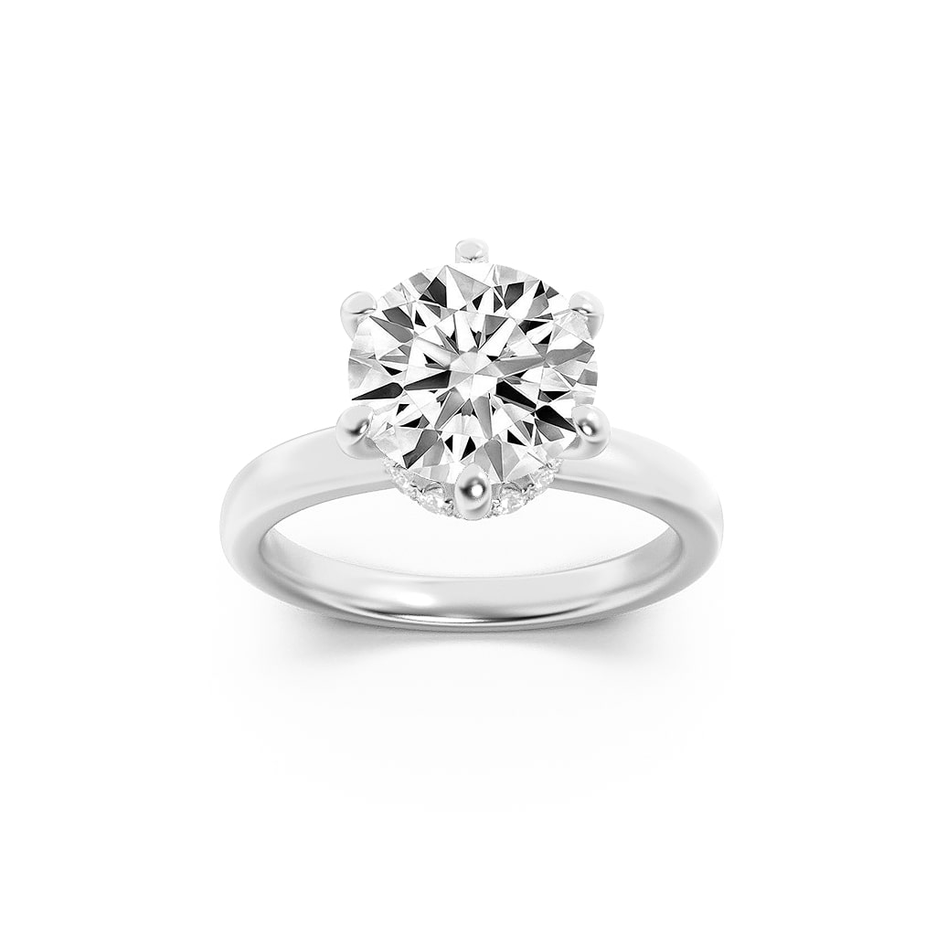 1CTW Round Lab-Grown Diamond Prong Hidden Halo Plain Shank Engagement Ring 14 Stones 2.7mm Width