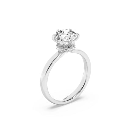 1CTW Round Lab-Grown Diamond Prong Hidden Halo Plain Shank Engagement Ring 14 Stones 2.7mm Width