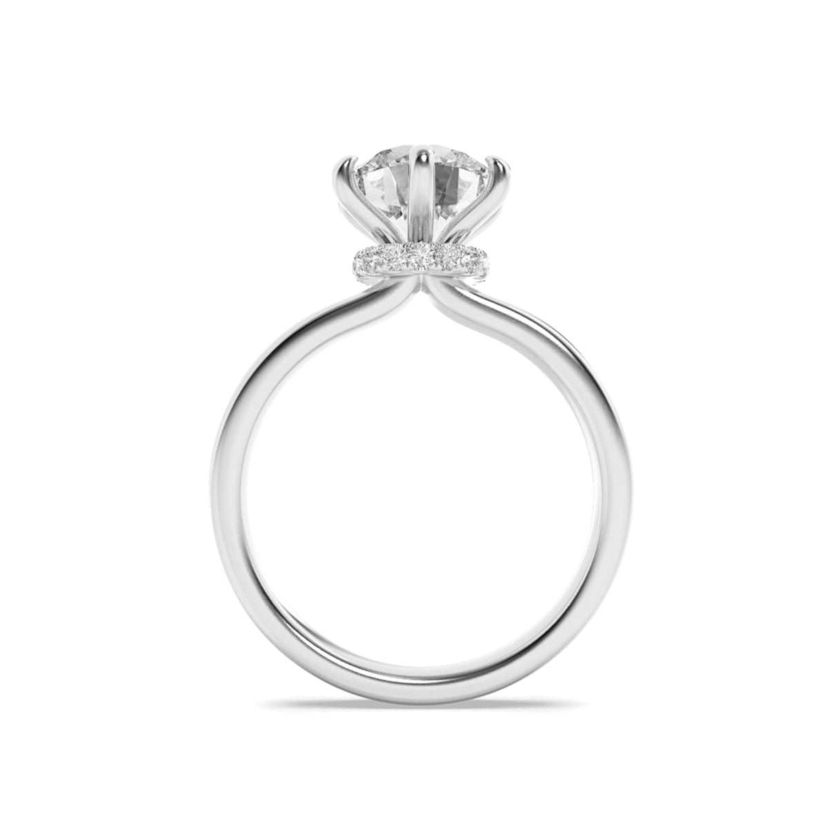 1CTW Round Lab-Grown Diamond Prong Hidden Halo Plain Shank Engagement Ring 14 Stones 2.7mm Width