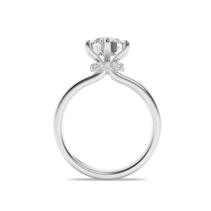 1CTW Round Lab-Grown Diamond Prong Hidden Halo Plain Shank Engagement Ring 14 Stones 2.7mm Width