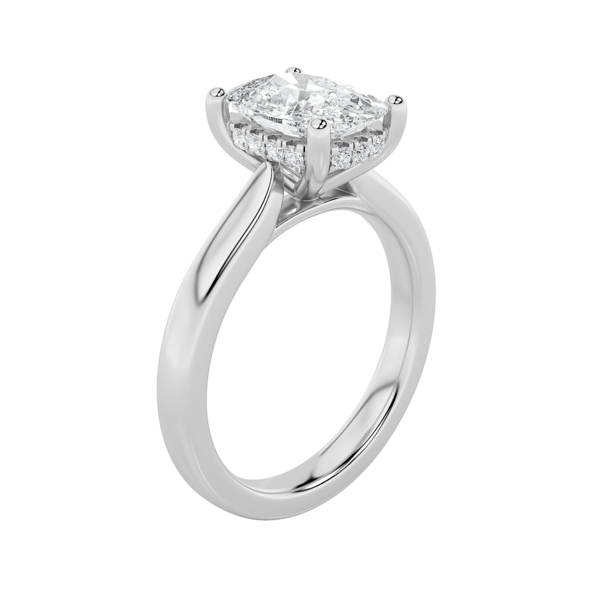 2CTW Elongated Cushion Lab-Grown Diamond Prong Classic Cathedral Shank Engagement Ring 15 Stones