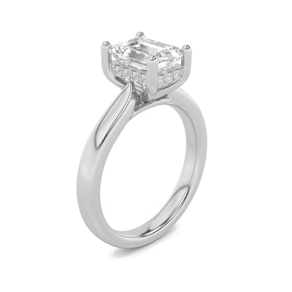 1CTW Emerald Lab-Grown Diamond Prong Hidden Halo Cathedral Shank Engagement Ring 11 Stones
