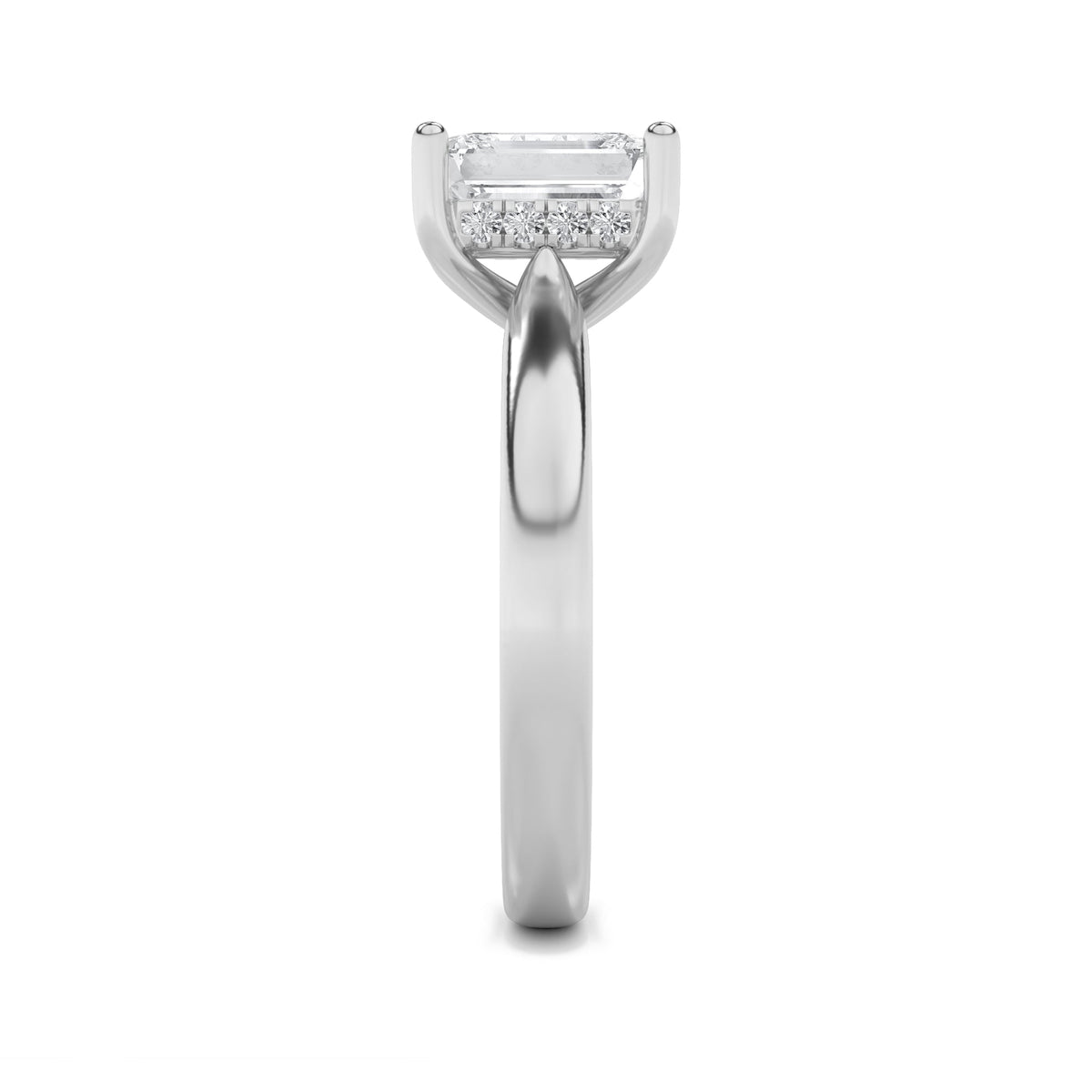 1CTW Emerald Lab-Grown Diamond Prong Hidden Halo Cathedral Shank Engagement Ring 11 Stones