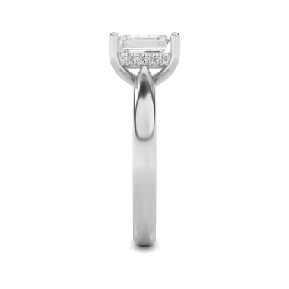 1CTW Emerald Lab-Grown Diamond Prong Hidden Halo Cathedral Shank Engagement Ring 11 Stones