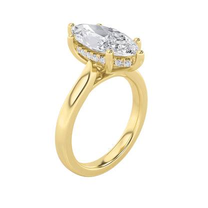 1CTW Marquise Lab-Grown Diamond Prong Hidden Halo Cathedral Shank Engagement Ring 11 Stones