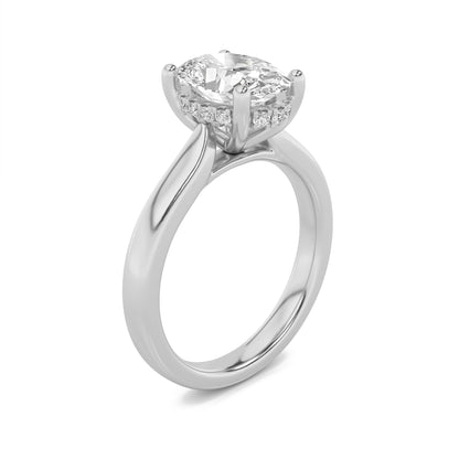 1.5CTW Oval Lab-Grown Diamond Prong Hidden Halo Cathedral Shank Engagement Ring 13 Stones