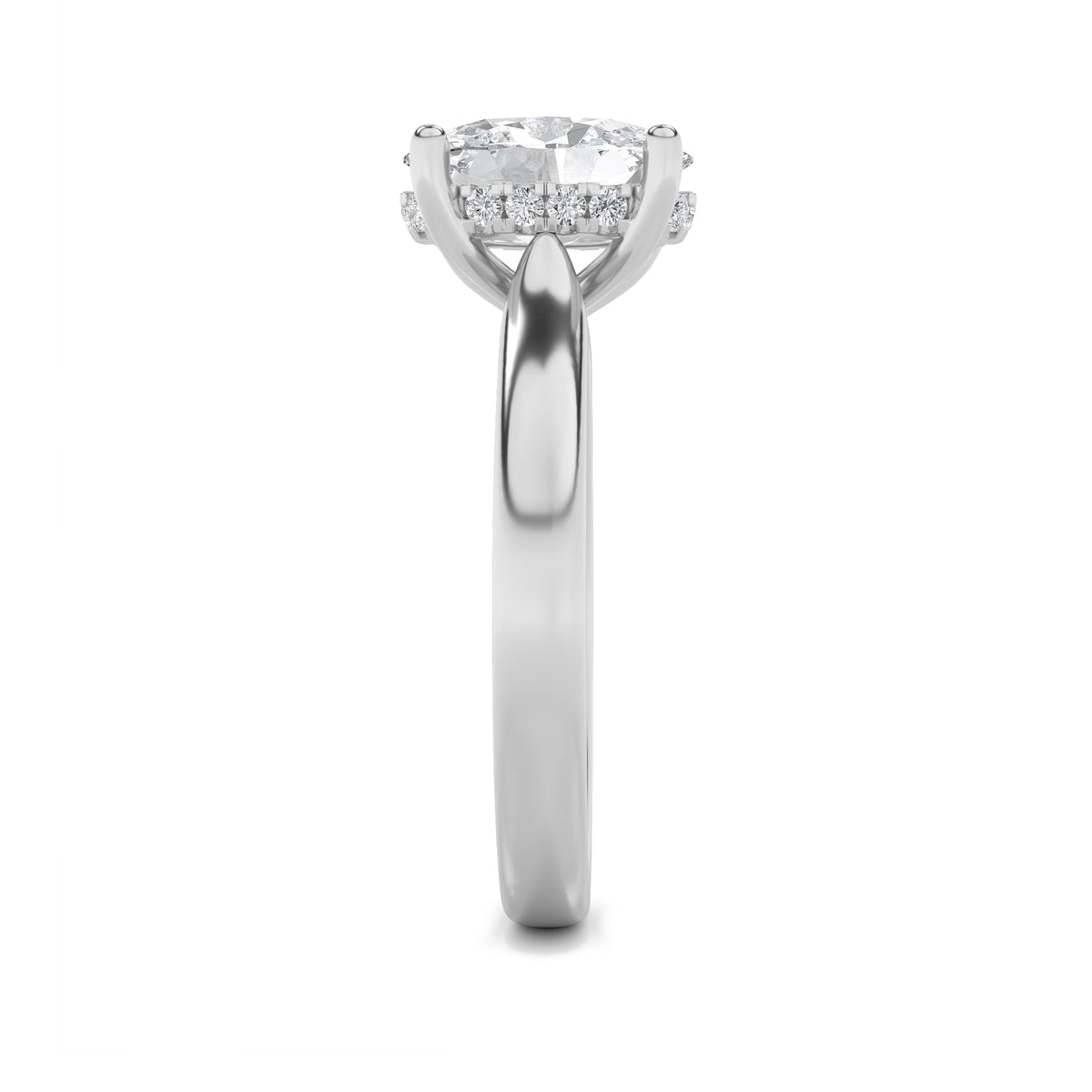 1.5CTW Oval Lab-Grown Diamond Prong Hidden Halo Cathedral Shank Engagement Ring 13 Stones