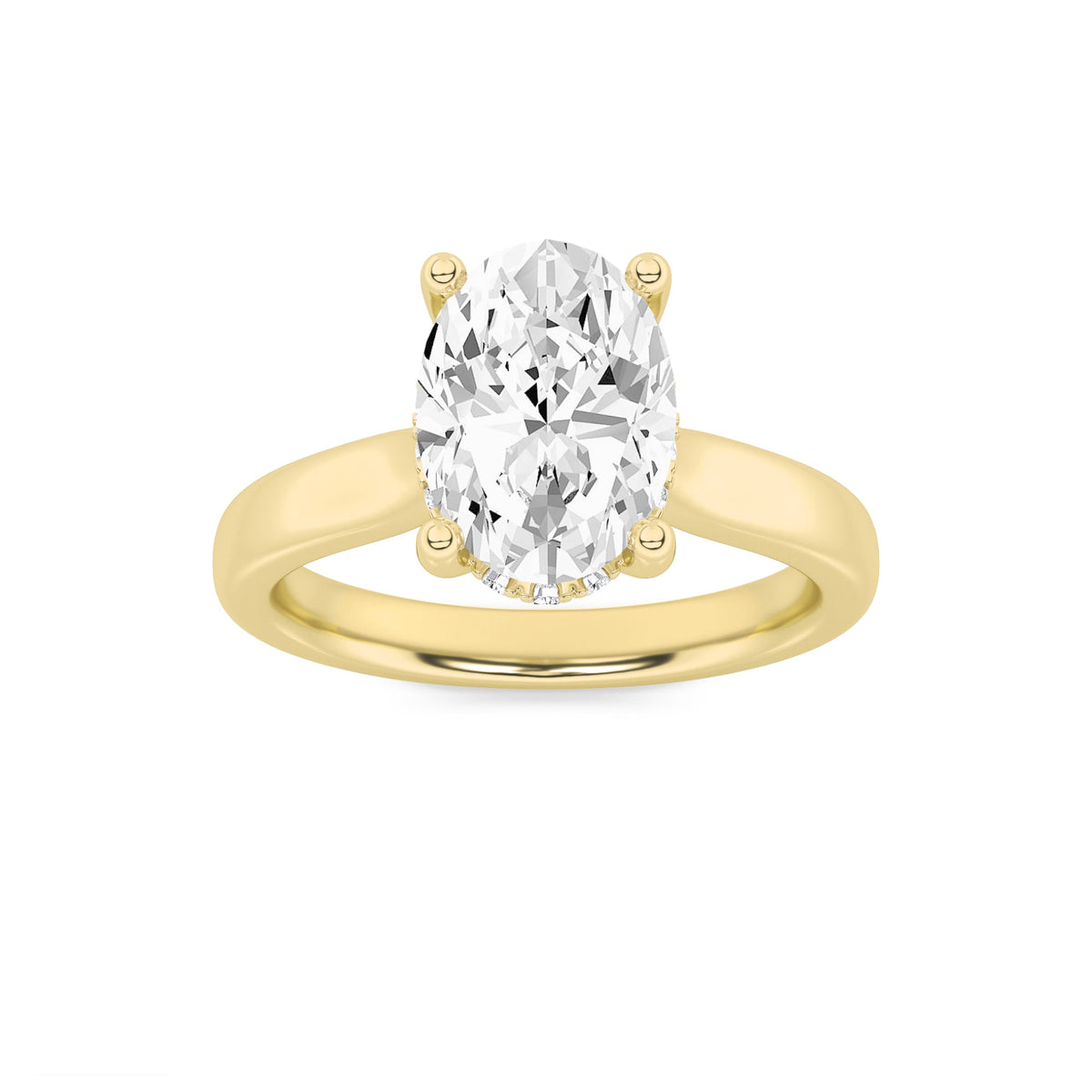 3CTW Oval Lab-Grown Diamond Prong Hidden Halo Cathedral Shank Engagement Ring 17 Stones