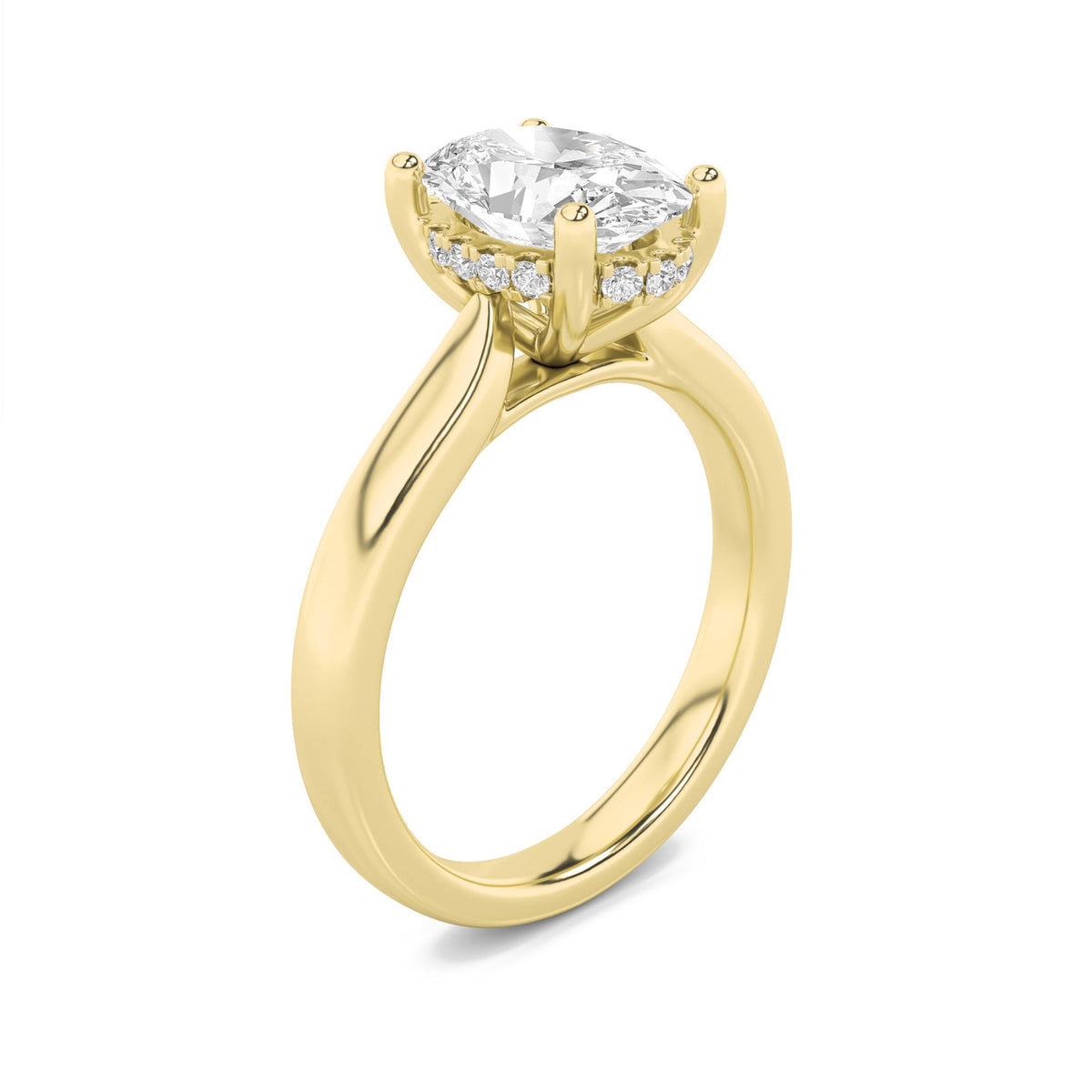 3CTW Oval Lab-Grown Diamond Prong Hidden Halo Cathedral Shank Engagement Ring 17 Stones
