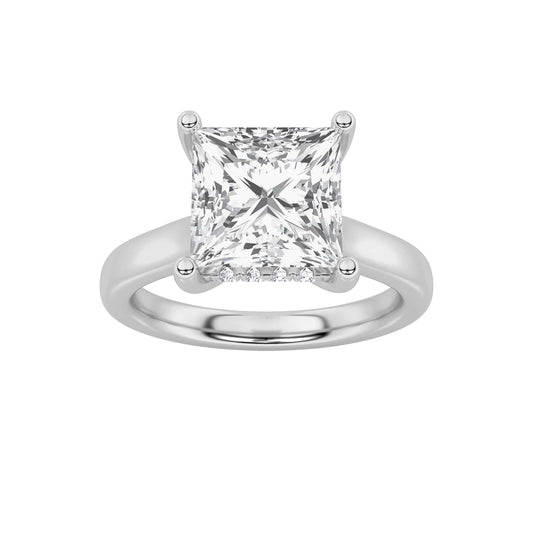 1CTW Princess Lab-Grown Diamond Prong Hidden Halo Cathedral Shank Engagement Ring 9 Stones
