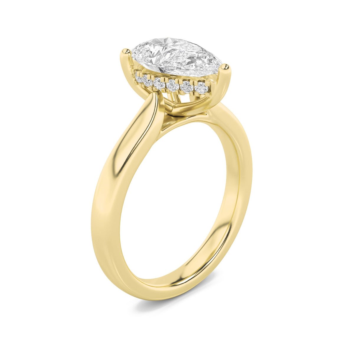 3CTW Pear Lab-Grown Diamond Prong Hidden Halo Cathedral Shank Engagement Ring 18 Stones