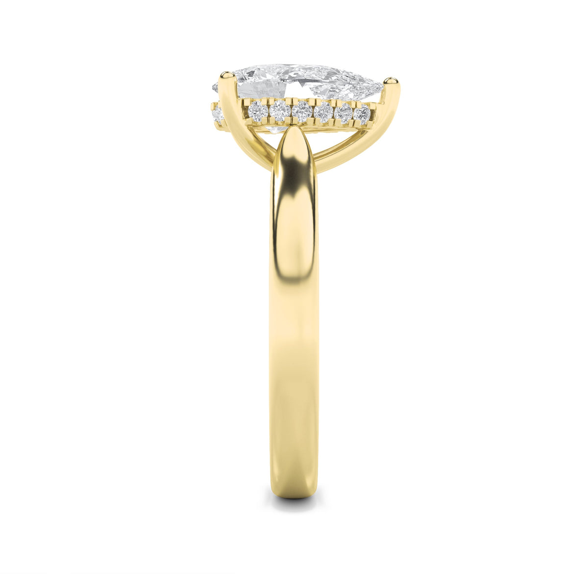3CTW Pear Lab-Grown Diamond Prong Hidden Halo Cathedral Shank Engagement Ring 18 Stones