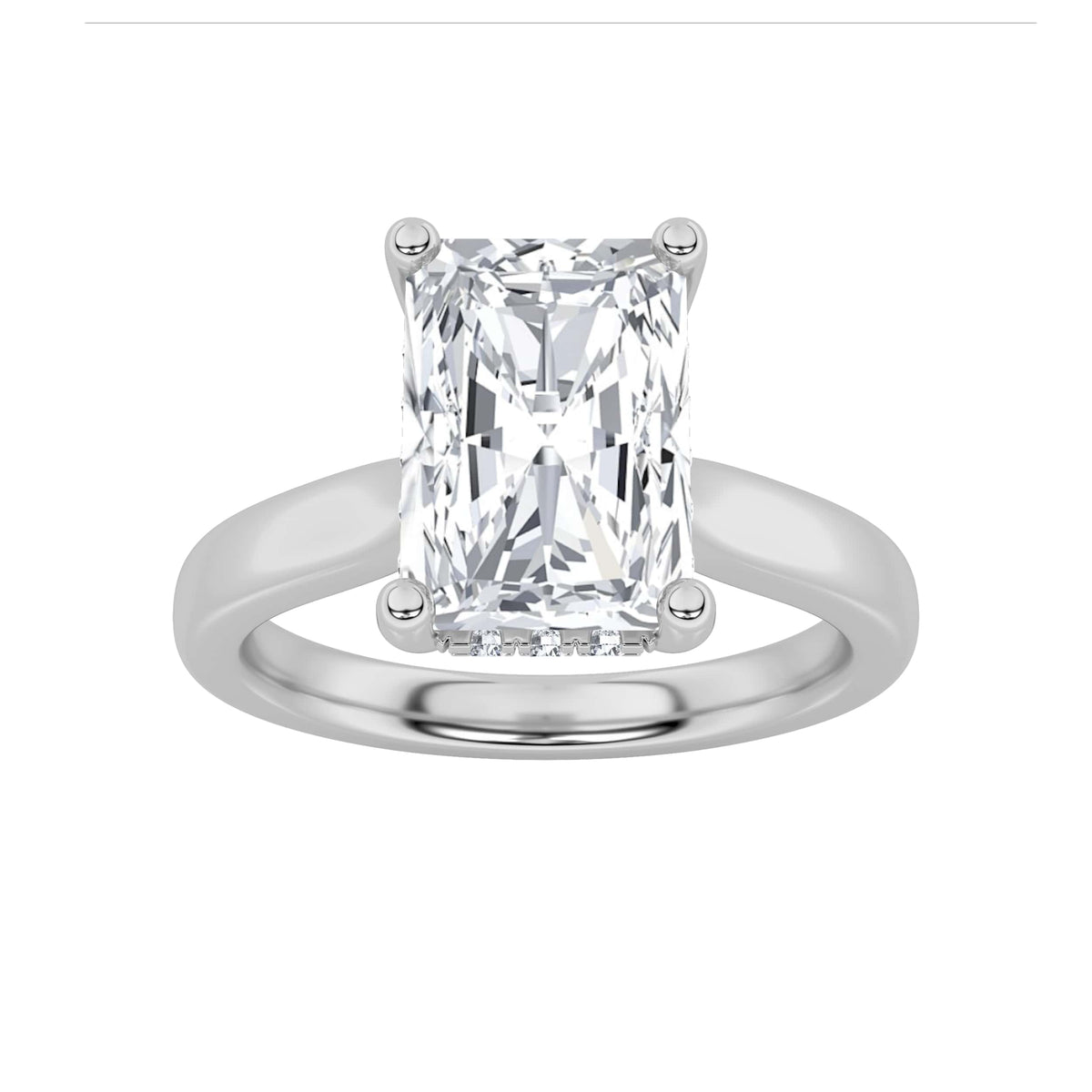 1CTW Radiant Lab-Grown Diamond Prong Hidden Halo Cathedral Shank Engagement Ring 11 Stones