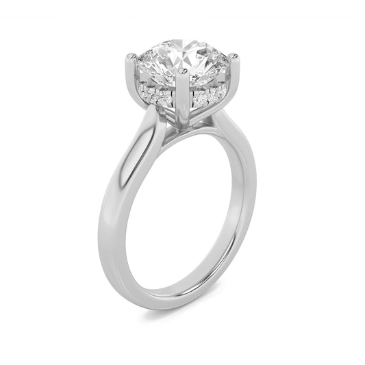 1CTW Round Lab-Grown Diamond Prong Hidden Halo Cathedral Shank Engagement Ring 9 Stones
