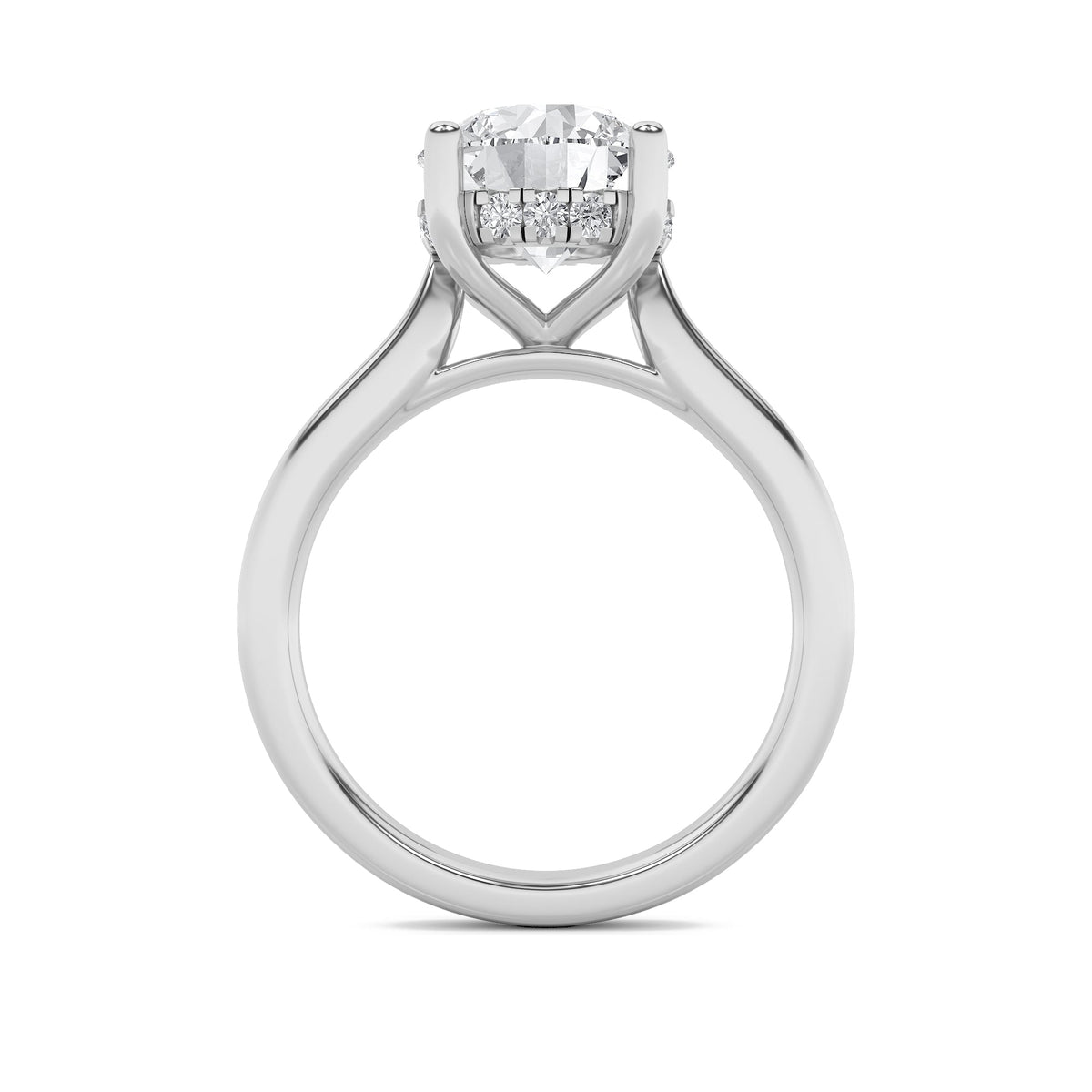 1CTW Round Lab-Grown Diamond Prong Hidden Halo Cathedral Shank Engagement Ring 9 Stones