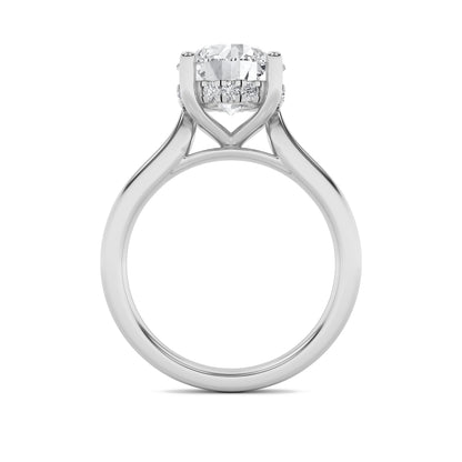 1CTW Round Lab-Grown Diamond Prong Hidden Halo Cathedral Shank Engagement Ring 9 Stones