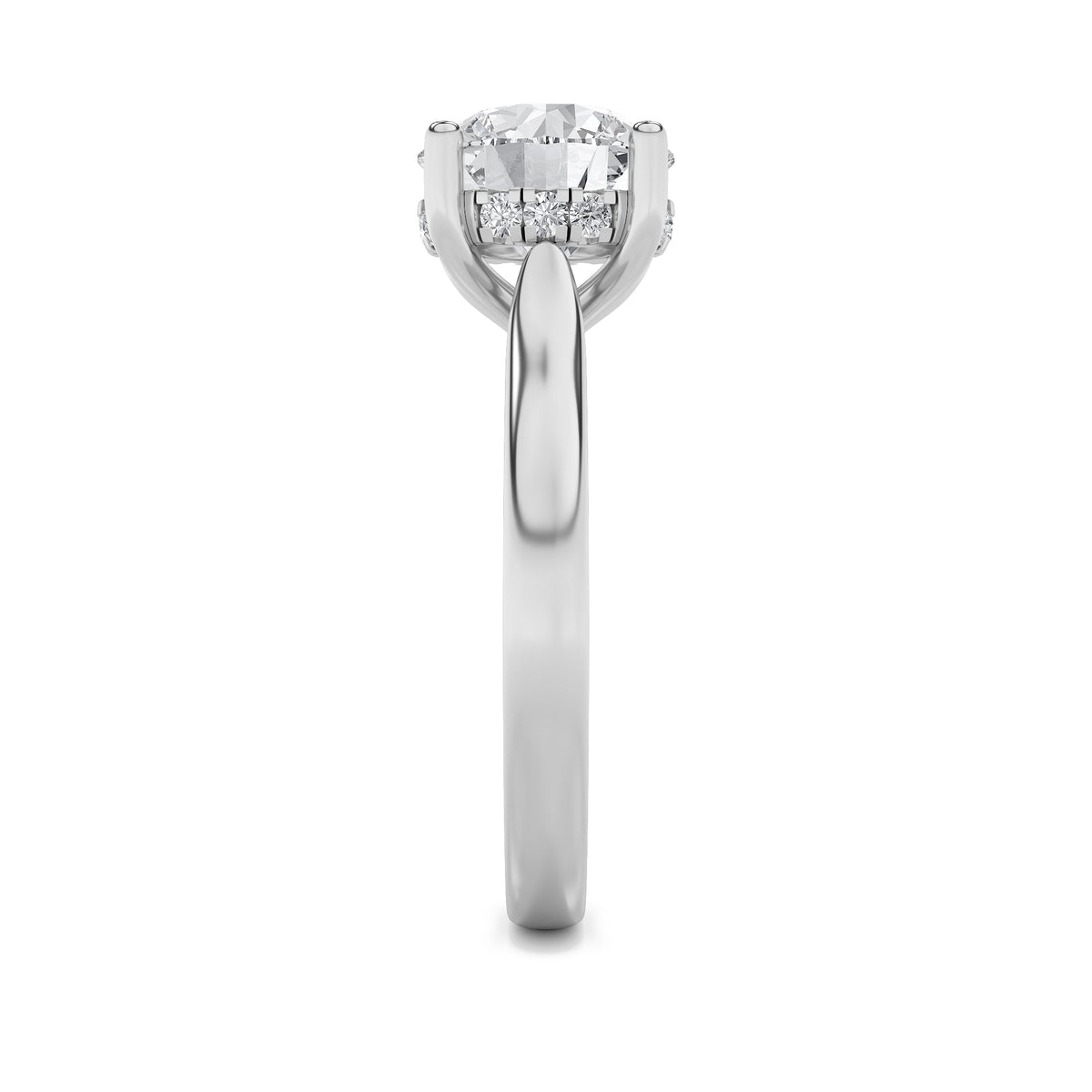1CTW Round Lab-Grown Diamond Prong Hidden Halo Cathedral Shank Engagement Ring 9 Stones