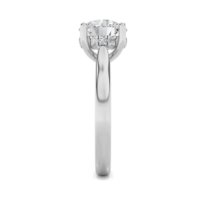 1CTW Round Lab-Grown Diamond Prong Hidden Halo Cathedral Shank Engagement Ring 9 Stones
