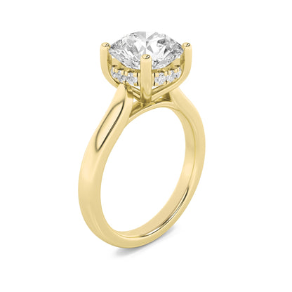 2CTW Round Lab-Grown Diamond Prong Hidden Halo Cathedral Shank Engagement Ring 13 Stones 7mm Width