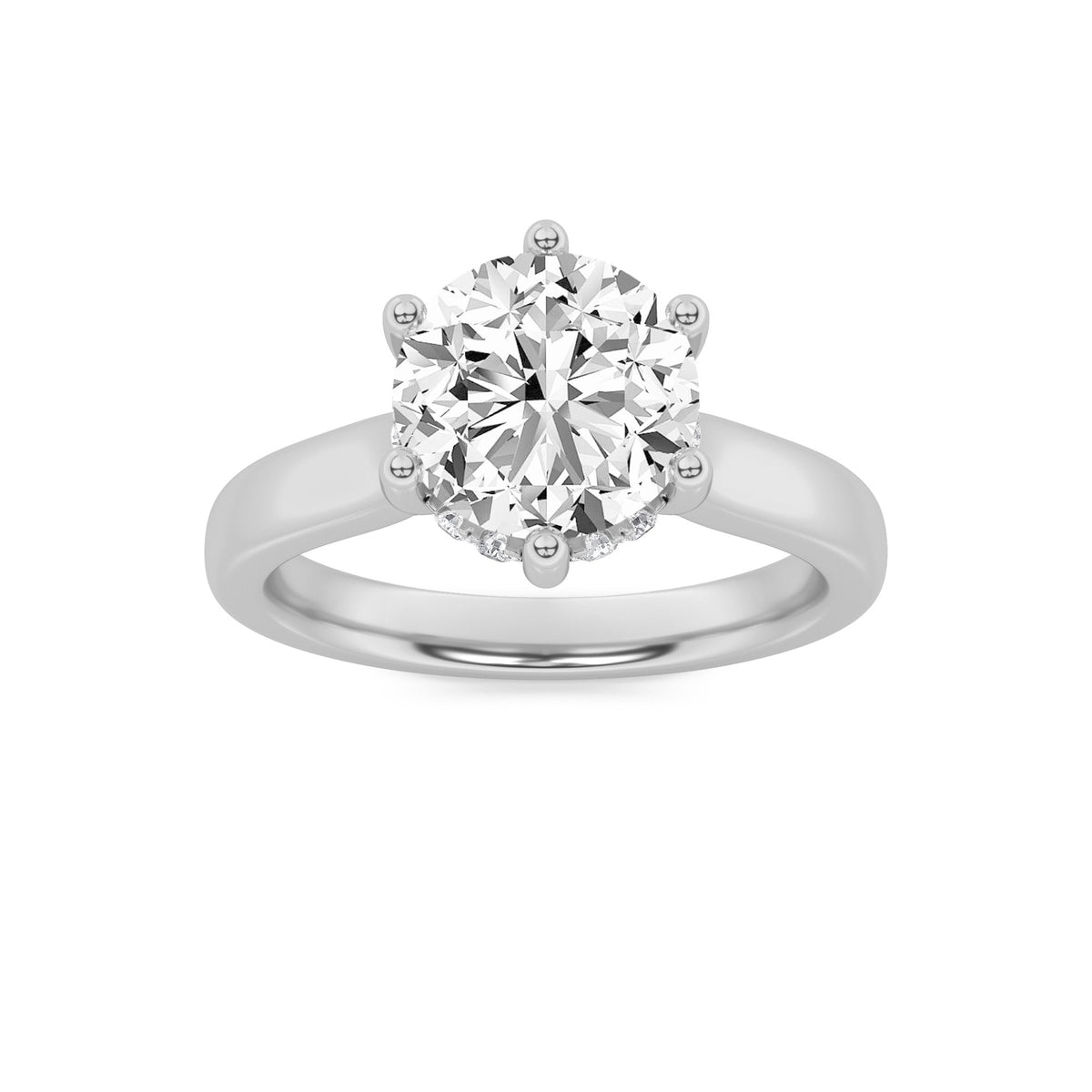 2CTW Round Lab-Grown Diamond Prong Hidden Halo Cathedral Shank Engagement Ring 13 Stones 2.9mm Width