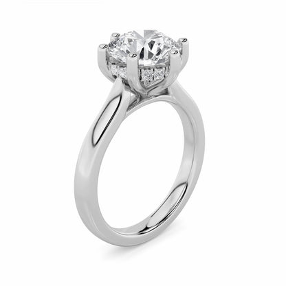 2CTW Round Lab-Grown Diamond Prong Hidden Halo Cathedral Shank Engagement Ring 13 Stones 2.9mm Width