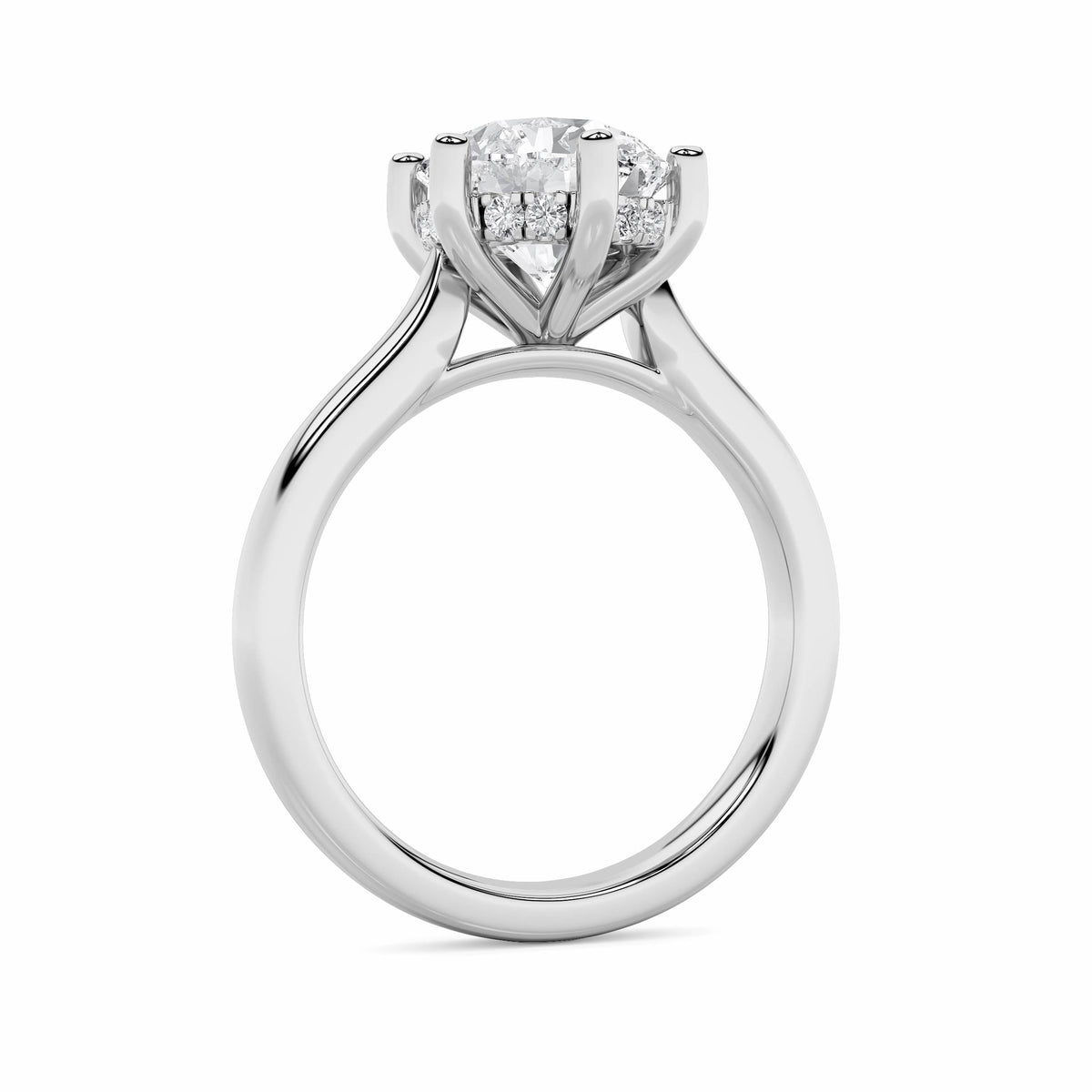 2CTW Round Lab-Grown Diamond Prong Hidden Halo Cathedral Shank Engagement Ring 13 Stones 2.9mm Width