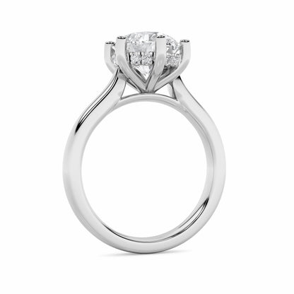 2CTW Round Lab-Grown Diamond Prong Hidden Halo Cathedral Shank Engagement Ring 13 Stones 2.9mm Width