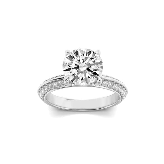 2CTW Round Lab-Grown Diamond Prong Micro Pave Knife Edge Accent Ring 41 Stones