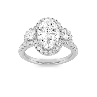 3CTW Oval Lab-Grown Diamond Prong Three Stone Accented Ring 89 Stones