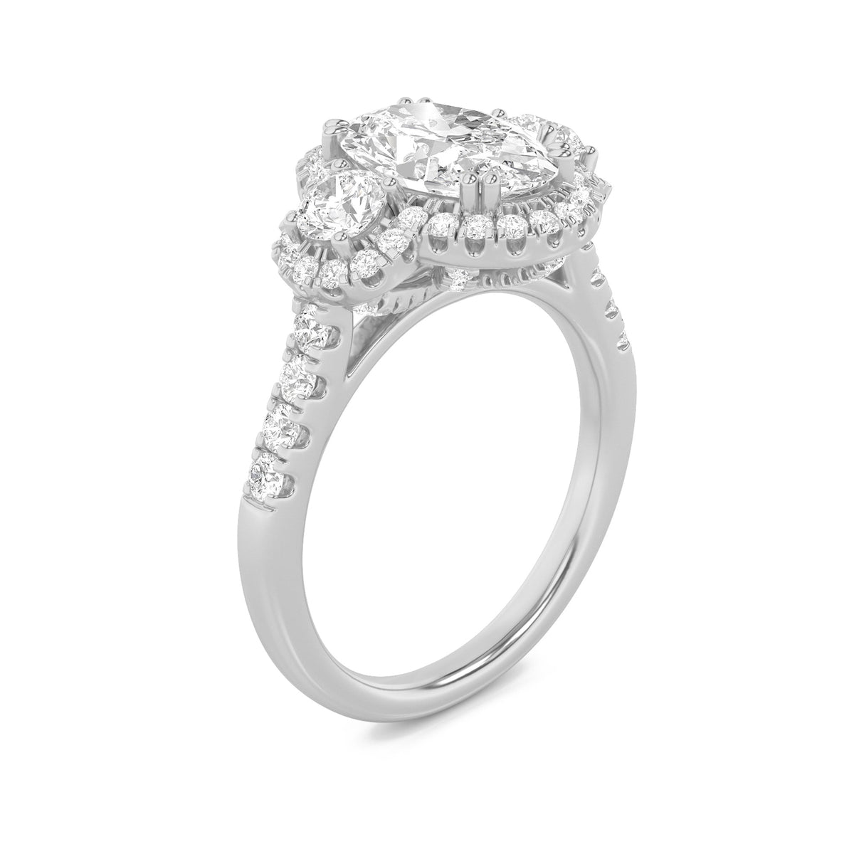 3CTW Oval Lab-Grown Diamond Prong Three Stone Accented Ring 89 Stones