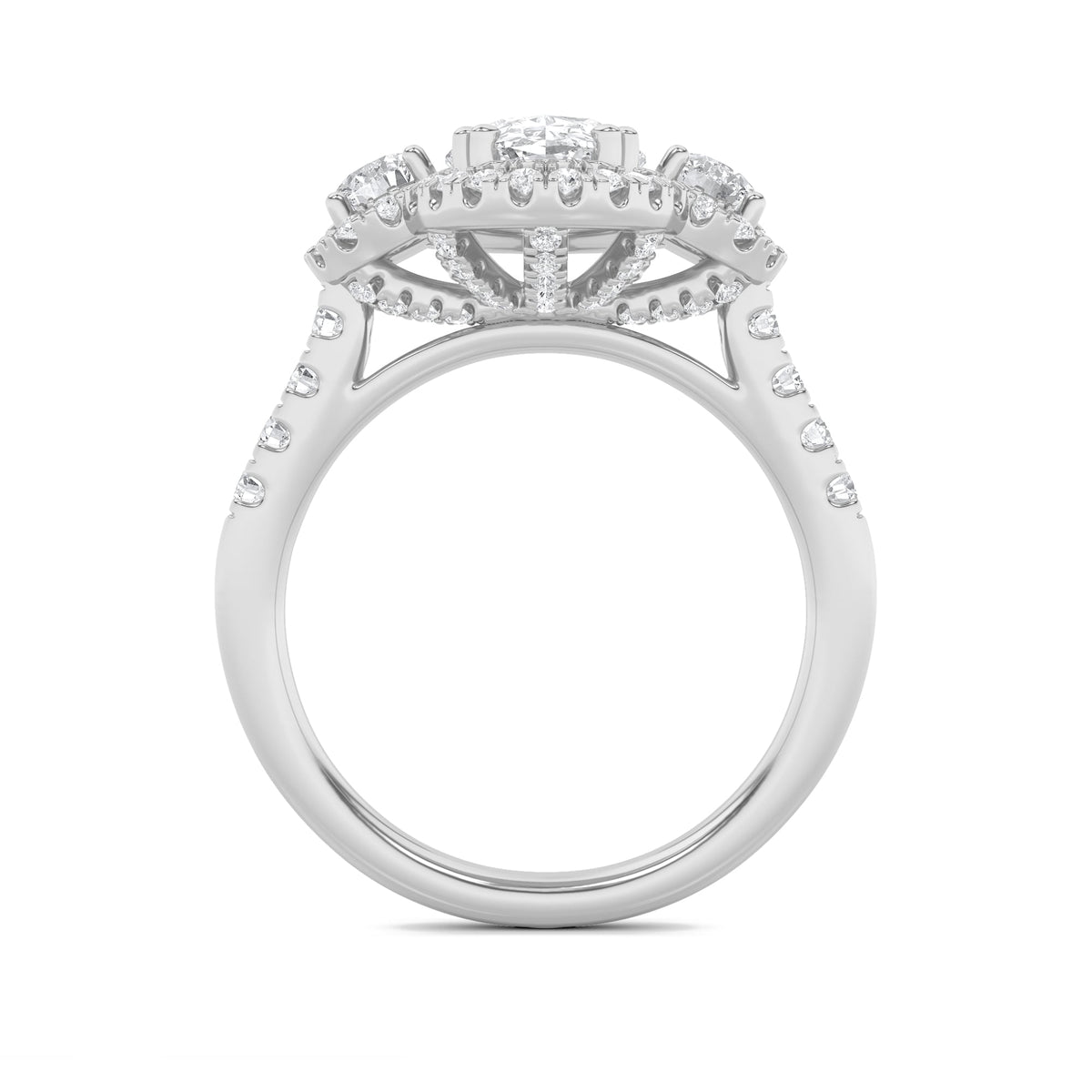 3CTW Oval Lab-Grown Diamond Prong Three Stone Accented Ring 89 Stones