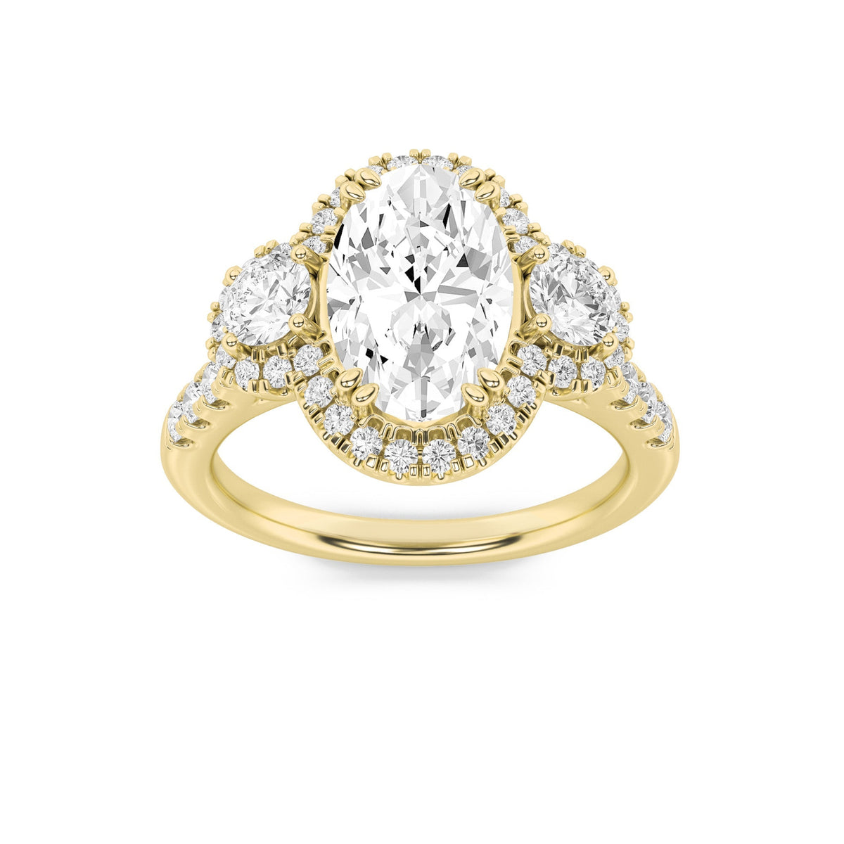 3CTW Oval Lab-Grown Diamond Prong Three Stone Accented Ring 89 Stones