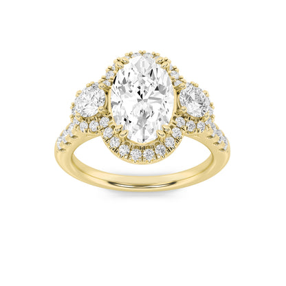 3CTW Oval Lab-Grown Diamond Prong Three Stone Accented Ring 89 Stones