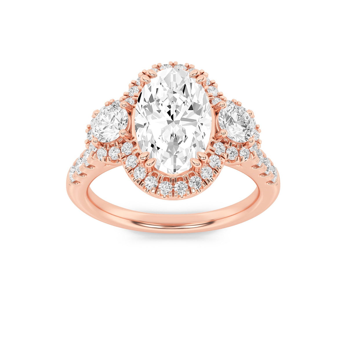 3CTW Oval Lab-Grown Diamond Prong Three Stone Accented Ring 89 Stones