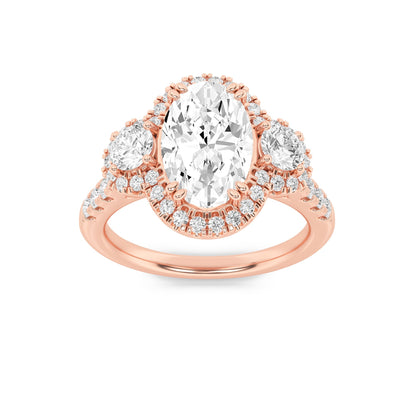 3CTW Oval Lab-Grown Diamond Prong Three Stone Accented Ring 89 Stones