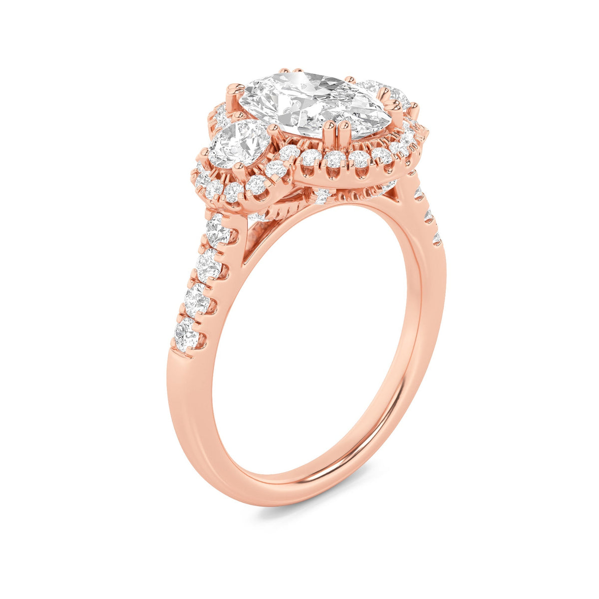 3CTW Oval Lab-Grown Diamond Prong Three Stone Accented Ring 89 Stones