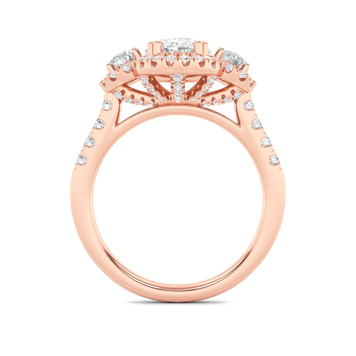 3CTW Oval Lab-Grown Diamond Prong Three Stone Accented Ring 89 Stones
