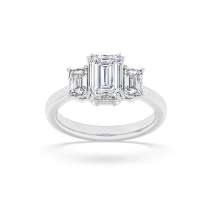 3CTW Emerald Lab-Grown Diamond Prong Three Stone Accented Ring 17 Stones