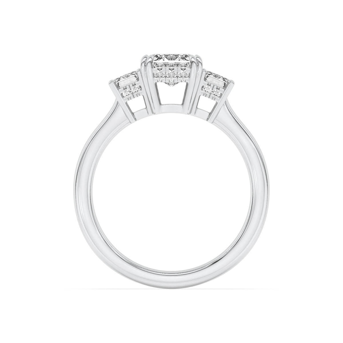 3CTW Emerald Lab-Grown Diamond Prong Three Stone Accented Ring 17 Stones