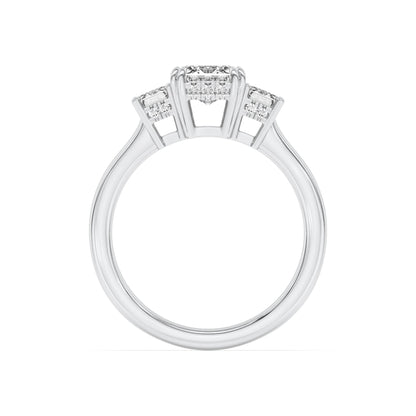 3CTW Emerald Lab-Grown Diamond Prong Three Stone Accented Ring 17 Stones