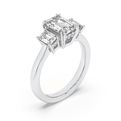 3CTW Emerald Lab-Grown Diamond Prong Three Stone Accented Ring 17 Stones