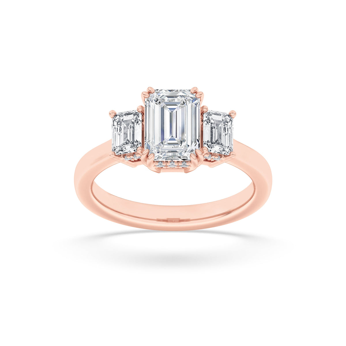 3CTW Emerald Lab-Grown Diamond Prong Three Stone Accented Ring 17 Stones