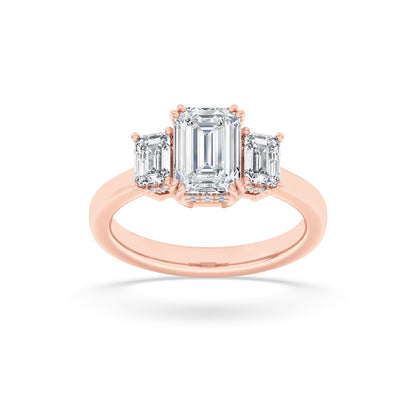 3CTW Emerald Lab-Grown Diamond Prong Three Stone Accented Ring 17 Stones