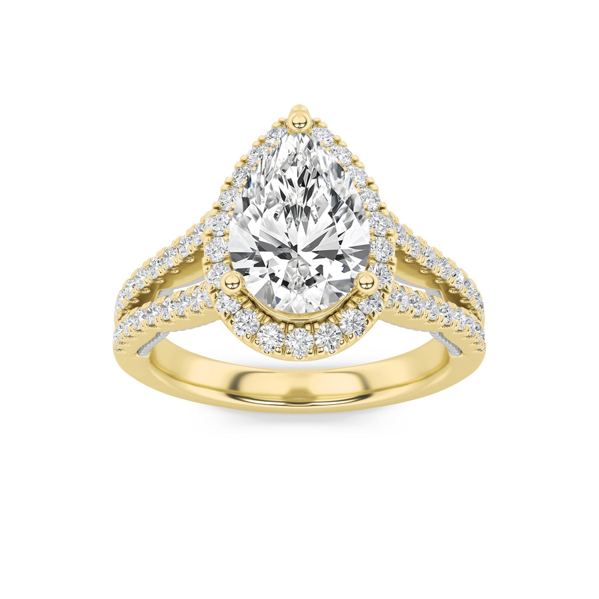 2CTW Pear Lab-Grown Diamond Prong Split Shank Accented Ring 73 Stones