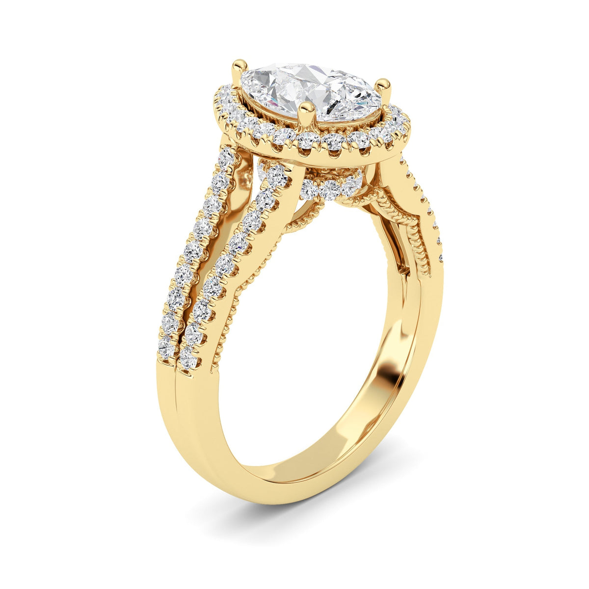 2CTW Pear Lab-Grown Diamond Prong Split Shank Accented Ring 73 Stones
