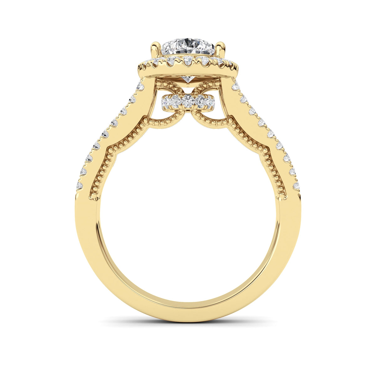 2CTW Pear Lab-Grown Diamond Prong Split Shank Accented Ring 73 Stones